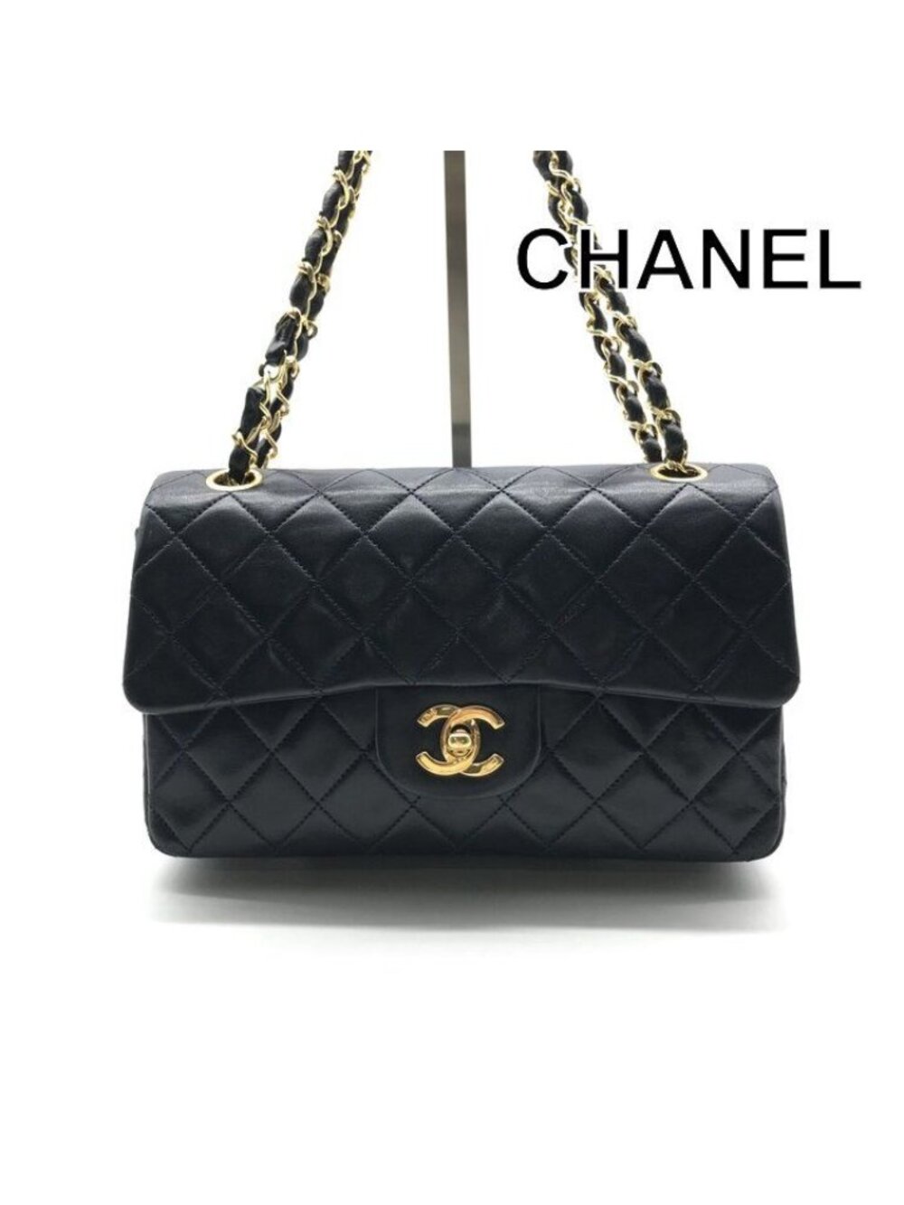 Chanel CC Logo Quilted 23 Double Flap Chain Shoulder Navy Bag